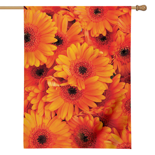 Orange Daisy Flower Print House Flag