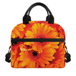 Orange Daisy Flower Print Insulated Lunch Bag