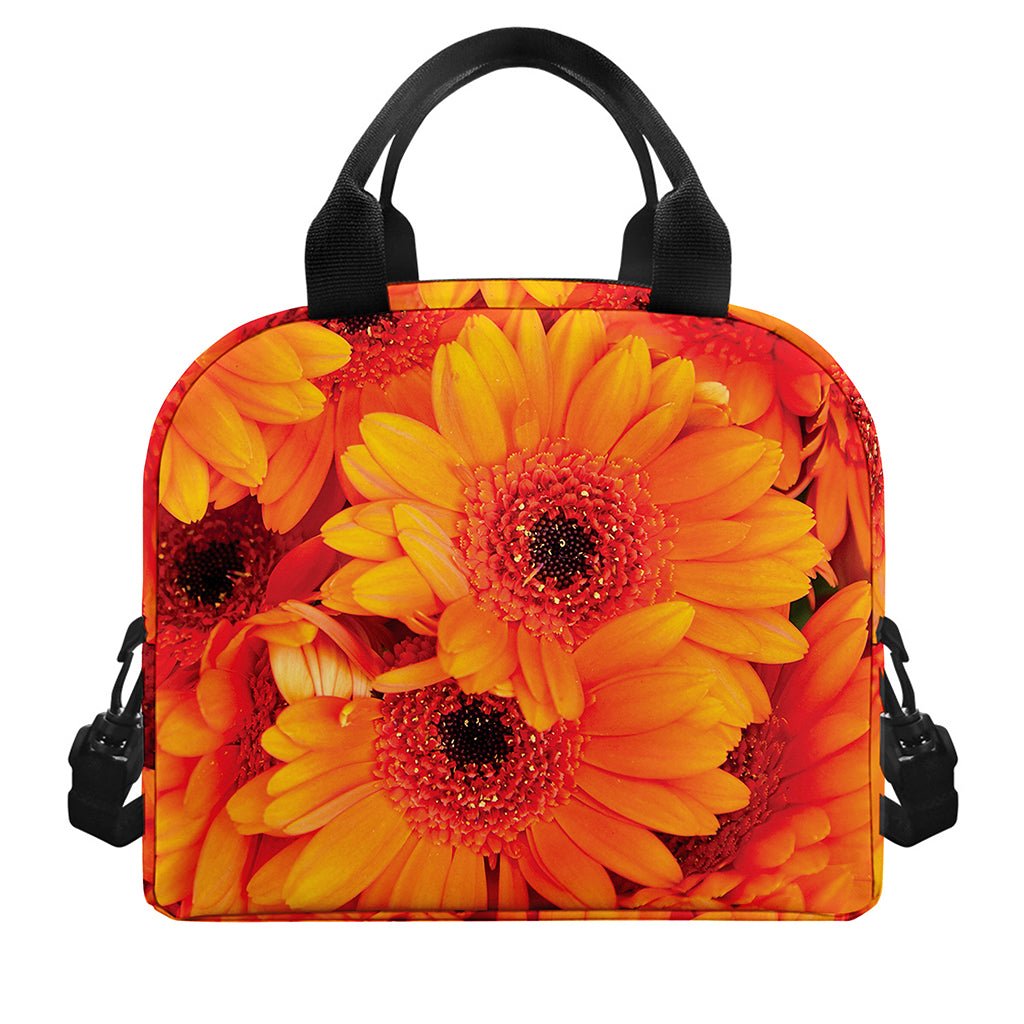Orange Daisy Flower Print Insulated Lunch Bag