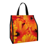 Orange Daisy Flower Print Insulated Lunch Tote
