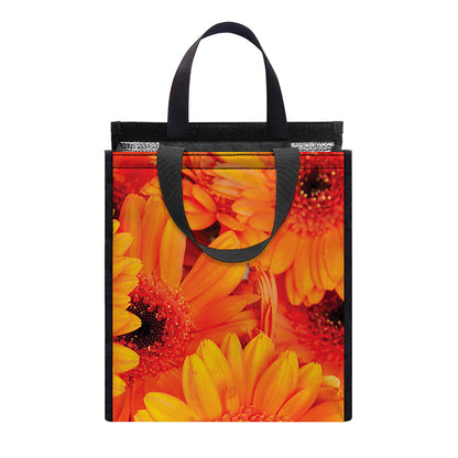 Orange Daisy Flower Print Insulated Lunch Tote