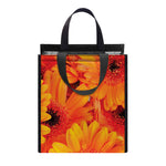 Orange Daisy Flower Print Insulated Lunch Tote