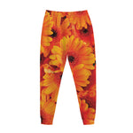 Orange Daisy Flower Print Jogger Pants