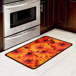 Orange Daisy Flower Print Kitchen Mat