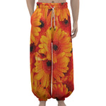 Orange Daisy Flower Print Lantern Pants