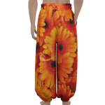Orange Daisy Flower Print Lantern Pants