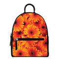 Orange Daisy Flower Print Leather Backpack