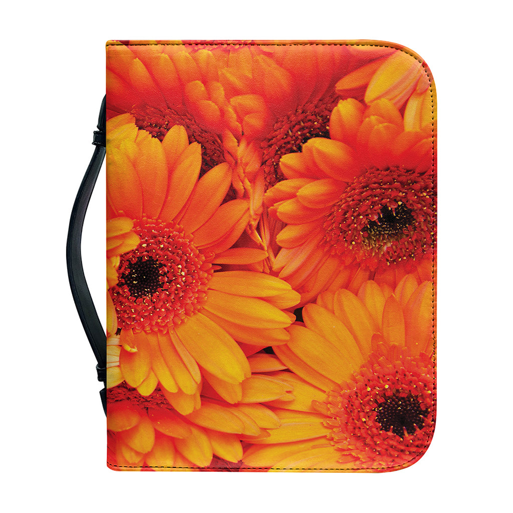 Orange Daisy Flower Print Leather Bible Cover