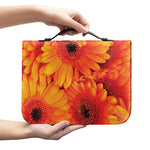Orange Daisy Flower Print Leather Bible Cover
