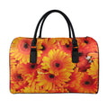 Orange Daisy Flower Print Leather Duffel Bag