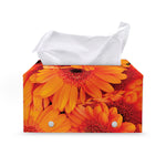 Orange Daisy Flower Print Leather Tissue Box Cover