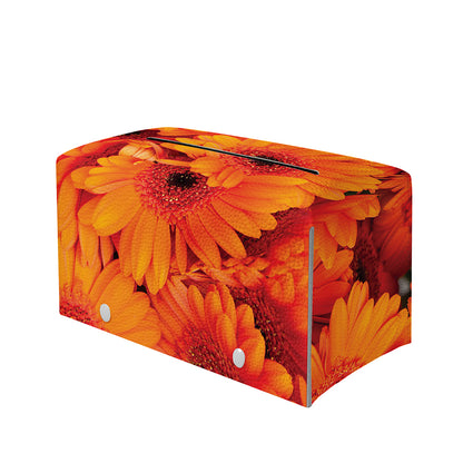Orange Daisy Flower Print Leather Tissue Box Cover
