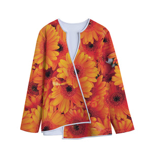 Orange Daisy Flower Print Long Sleeve Short Coat