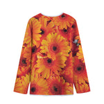 Orange Daisy Flower Print Long Sleeve Short Coat