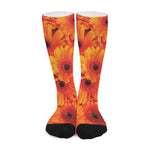 Orange Daisy Flower Print Long Socks