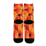 Orange Daisy Flower Print Long Socks