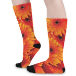 Orange Daisy Flower Print Long Socks