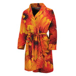 Orange Daisy Flower Print Men's Bathrobe