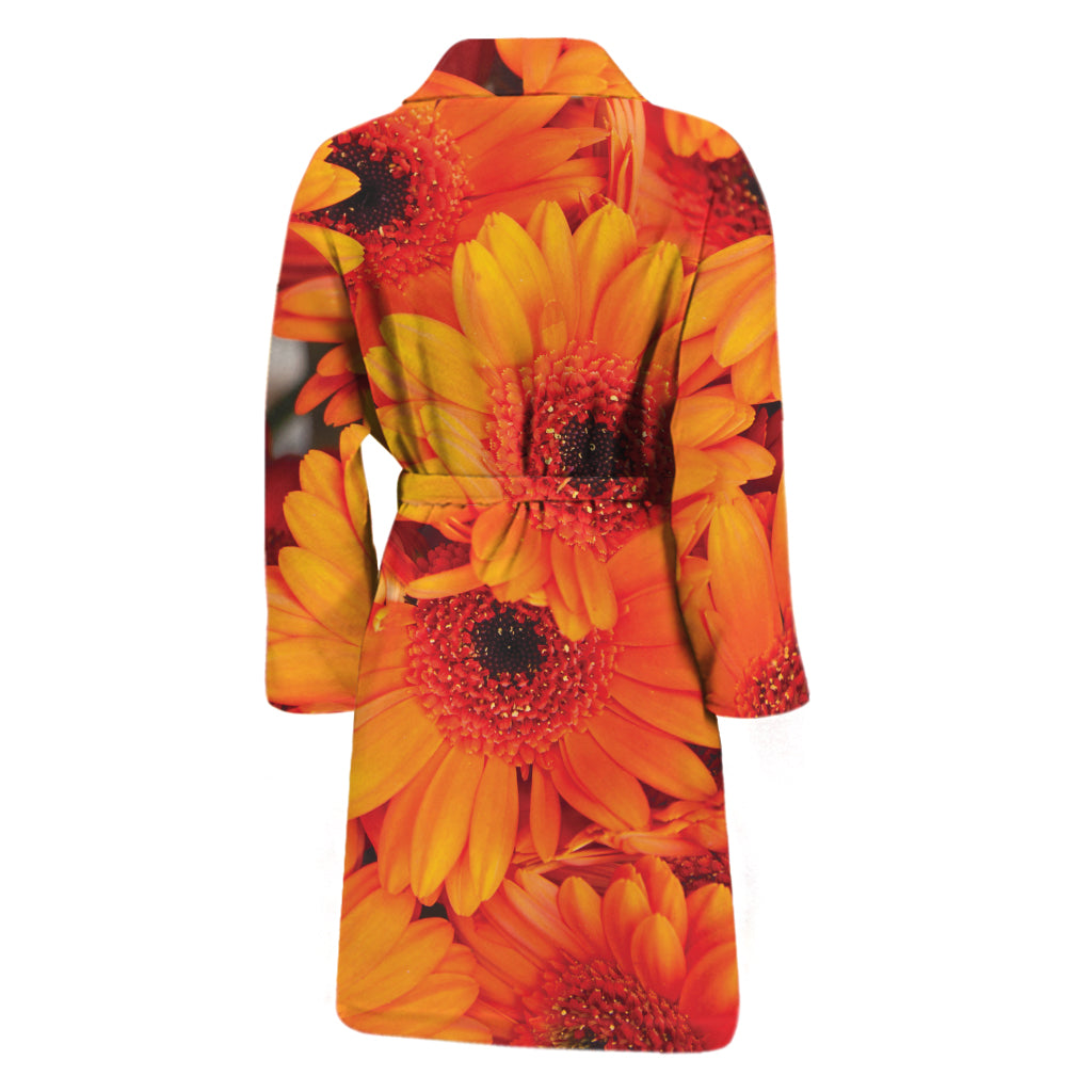 Orange Daisy Flower Print Men's Bathrobe