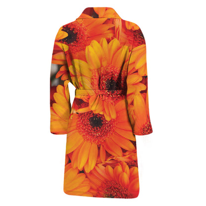 Orange Daisy Flower Print Men's Bathrobe