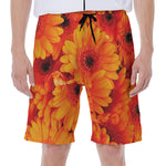 Orange Daisy Flower Print Men's Beach Shorts