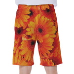 Orange Daisy Flower Print Men's Beach Shorts