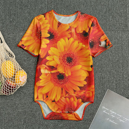 Orange Daisy Flower Print Men's Bodysuit