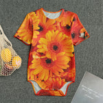 Orange Daisy Flower Print Men's Bodysuit