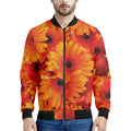Orange Daisy Flower Print Men's Bomber Jacket