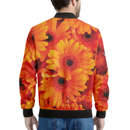 Orange Daisy Flower Print Men's Bomber Jacket