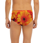 Orange Daisy Flower Print Men's Briefs