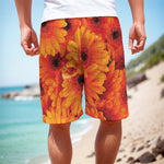 Orange Daisy Flower Print Men's Cargo Shorts