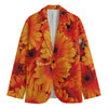 Orange Daisy Flower Print Men's Cotton Blazer