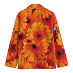 Orange Daisy Flower Print Men's Cotton Blazer