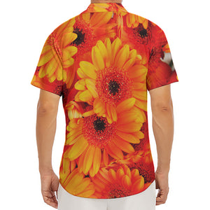 Orange Daisy Flower Print Men's Deep V-Neck Shirt