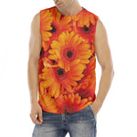 Orange Daisy Flower Print Men's Fitness Tank Top