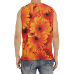 Orange Daisy Flower Print Men's Fitness Tank Top