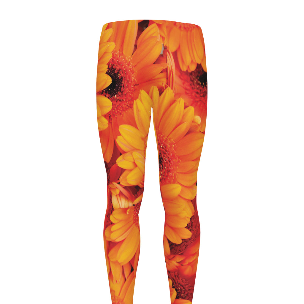 Orange Daisy Flower Print Men's leggings