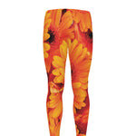 Orange Daisy Flower Print Men's leggings