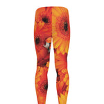 Orange Daisy Flower Print Men's leggings