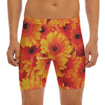 Orange Daisy Flower Print Men's Long Boxer Briefs