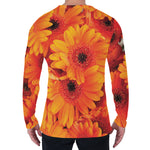 Orange Daisy Flower Print Men's Long Sleeve T-Shirt