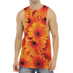 Orange Daisy Flower Print Men's Muscle Tank Top