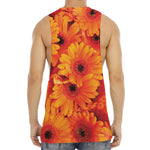 Orange Daisy Flower Print Men's Muscle Tank Top