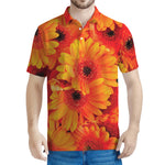 Orange Daisy Flower Print Men's Polo Shirt