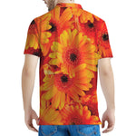 Orange Daisy Flower Print Men's Polo Shirt