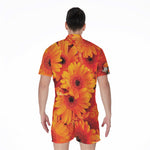Orange Daisy Flower Print Men's Rompers
