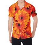 Orange Daisy Flower Print Men's Shirt