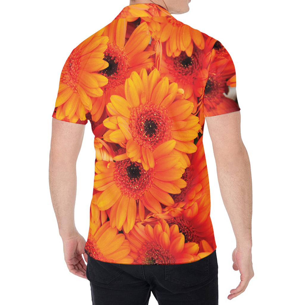 Orange Daisy Flower Print Men's Shirt