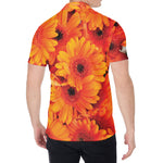 Orange Daisy Flower Print Men's Shirt